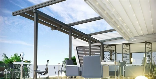 Pergola Tente Sistemleri – Su geçirmez kumaşlı açılır-kapanır tavan
